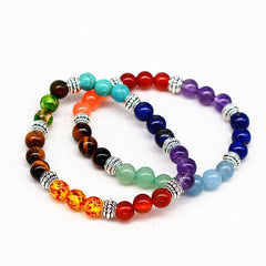 Pulsera de yoga de siete chakras con cristal colorido de tigre y ágata de piedra natural de plata antigua de Reiki