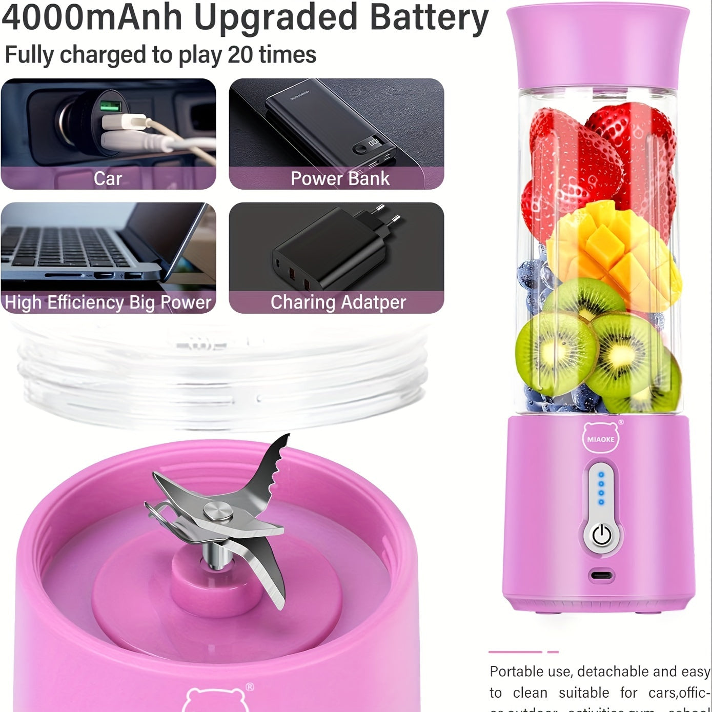 Portable and Rechargeable Battery-Powered Blender