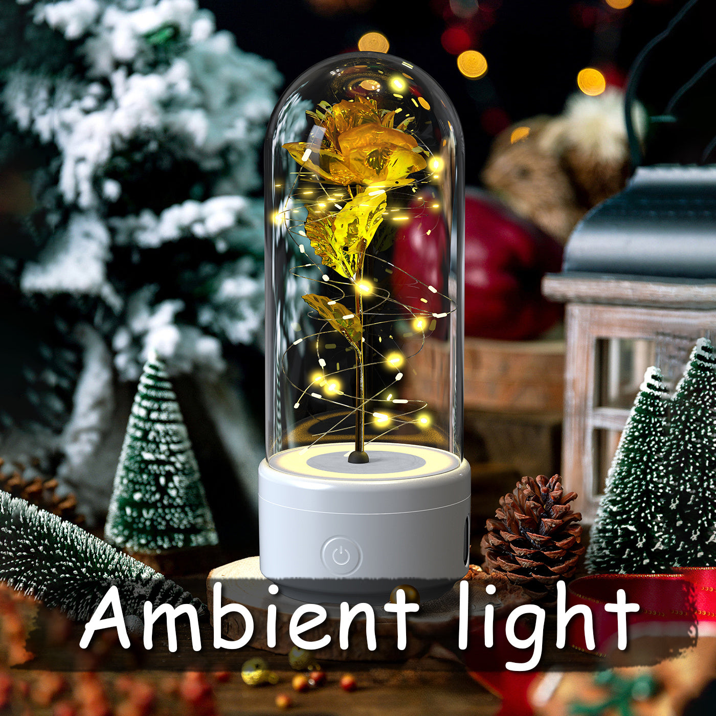 Luz LED creativa 2 en 1 con forma de rosa y altavoz Bluetooth, regalo de San Valentín, adorno de luz nocturna luminosa con forma de rosa en cubierta de vidrio