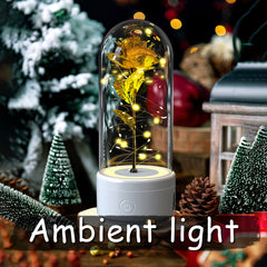 Luz LED creativa 2 en 1 con forma de rosa y altavoz Bluetooth, regalo de San Valentín, adorno de luz nocturna luminosa con forma de rosa en cubierta de vidrio