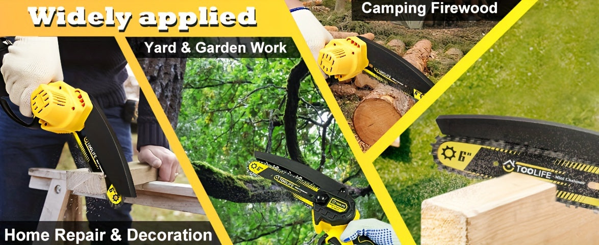 Cordless 6-Inch Mini Chainsaw for Tree Trimming, Powerful Battery-Powered Handheld Electric Saw for Gardeners, Fathers Day Gifts, Birthday Gifts for Men over 50