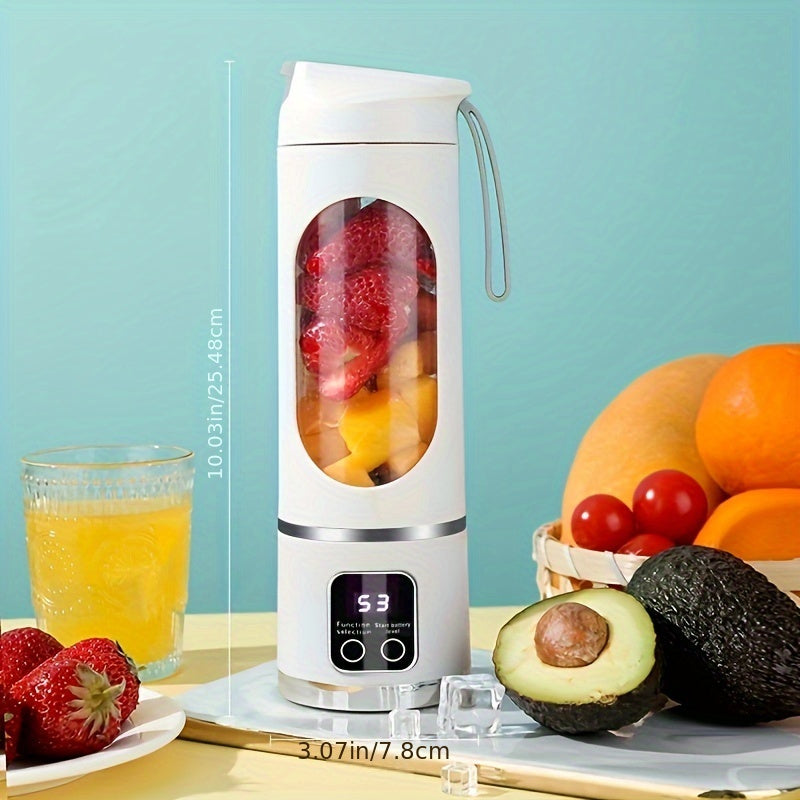 1pc, USB Rechargeable Portable Mini Blender with 3 Modes, Digital Display, 12 Blades, 15.22oz Ice Crusher for Travel, Kitchen Supplies