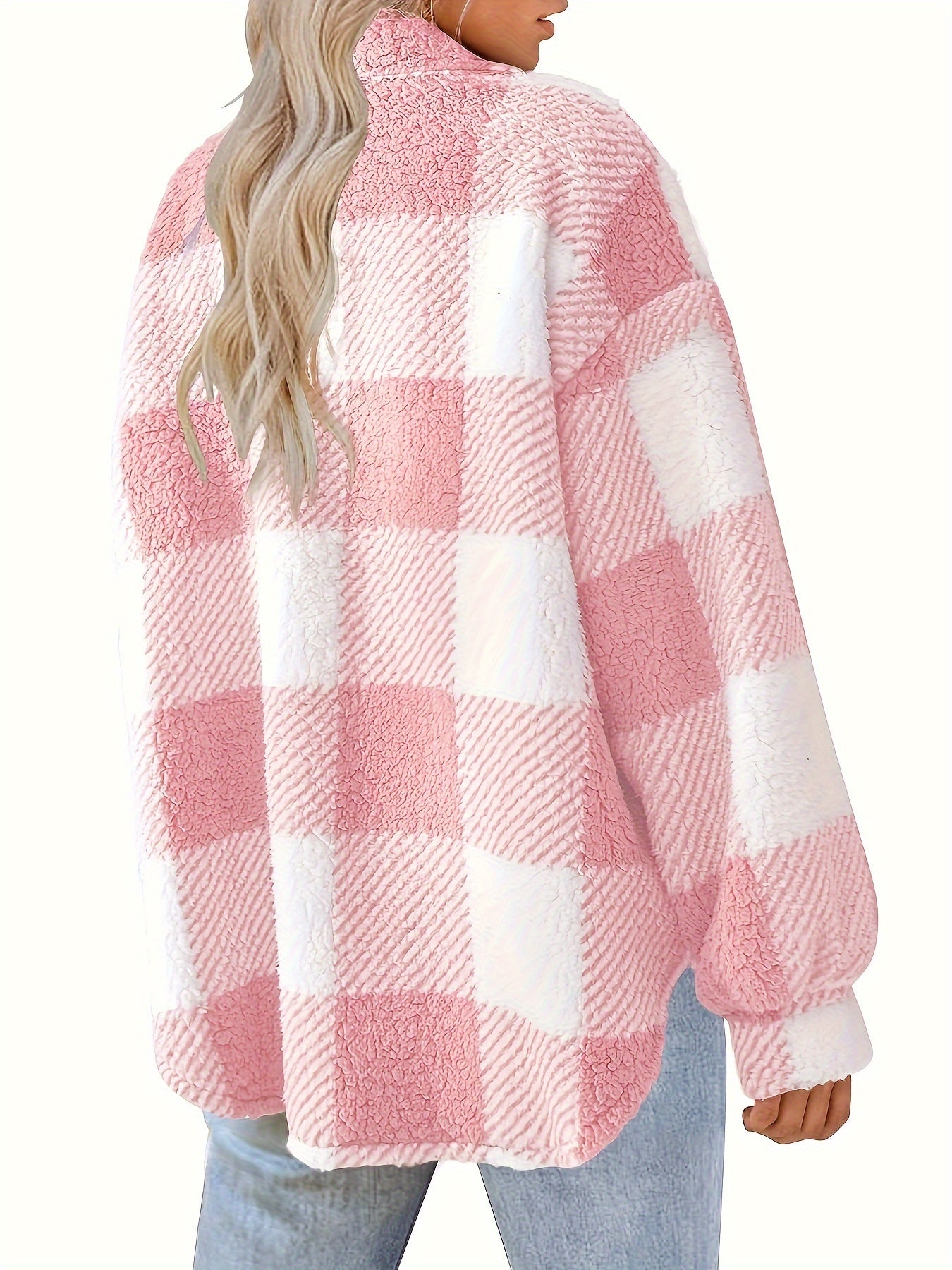 Women's Plaid Button-Front Teddy Coat, Long Sleeve Thermal Winter Outwear