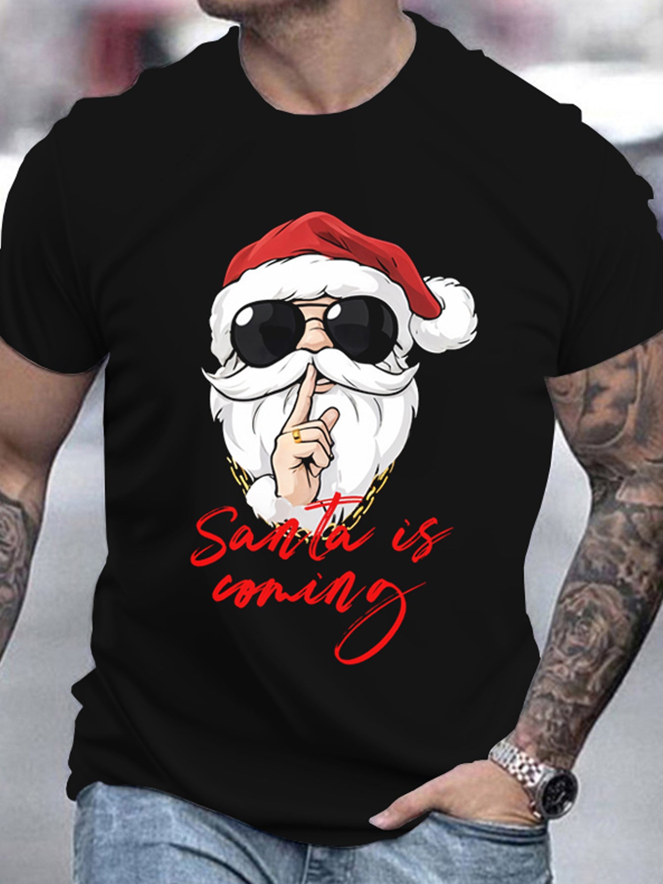 Men's Holiday Santa Claus 3D Printed T-shirt - Casual Round Neck Short Sleeved, Breathable Polyester Fiber For Summer Outdoor Fun