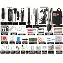 142pcs Ultimate Survival Kit & First Aid Kit: 142-Piece Professional Gear for Camping, Hiking, and Outdoor Adventures