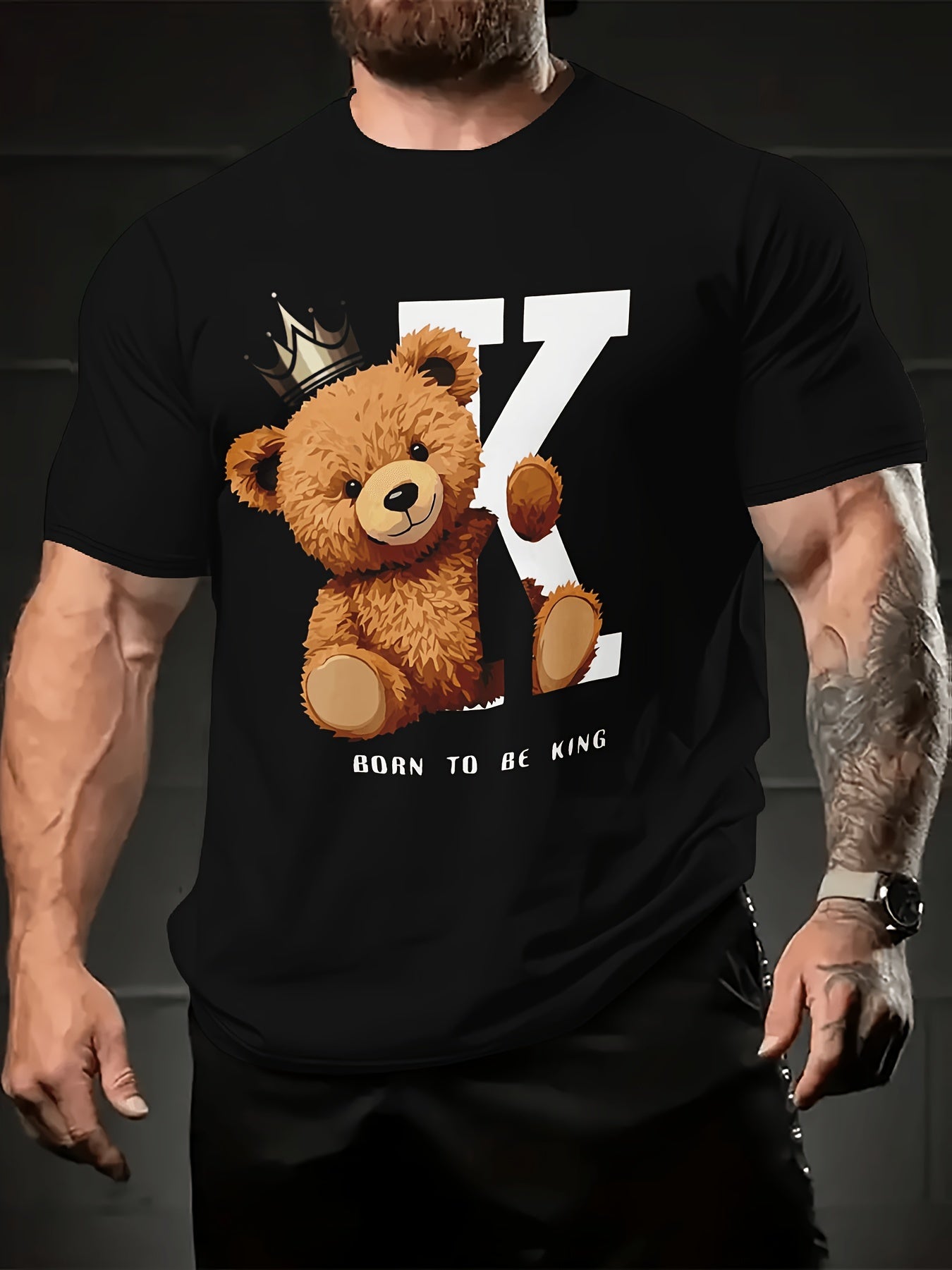 2024 Summer Trendy Men's T-shirt - Cool Bear Pattern, Soft Polyester Fiber, Round Neck Short Sleeve, Street Style