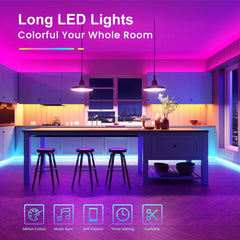 Smart RGB LED Strip Lights, 130/25/50/100ft, App Controlled, Music Sync, 24V, for Bedroom, Home Decor