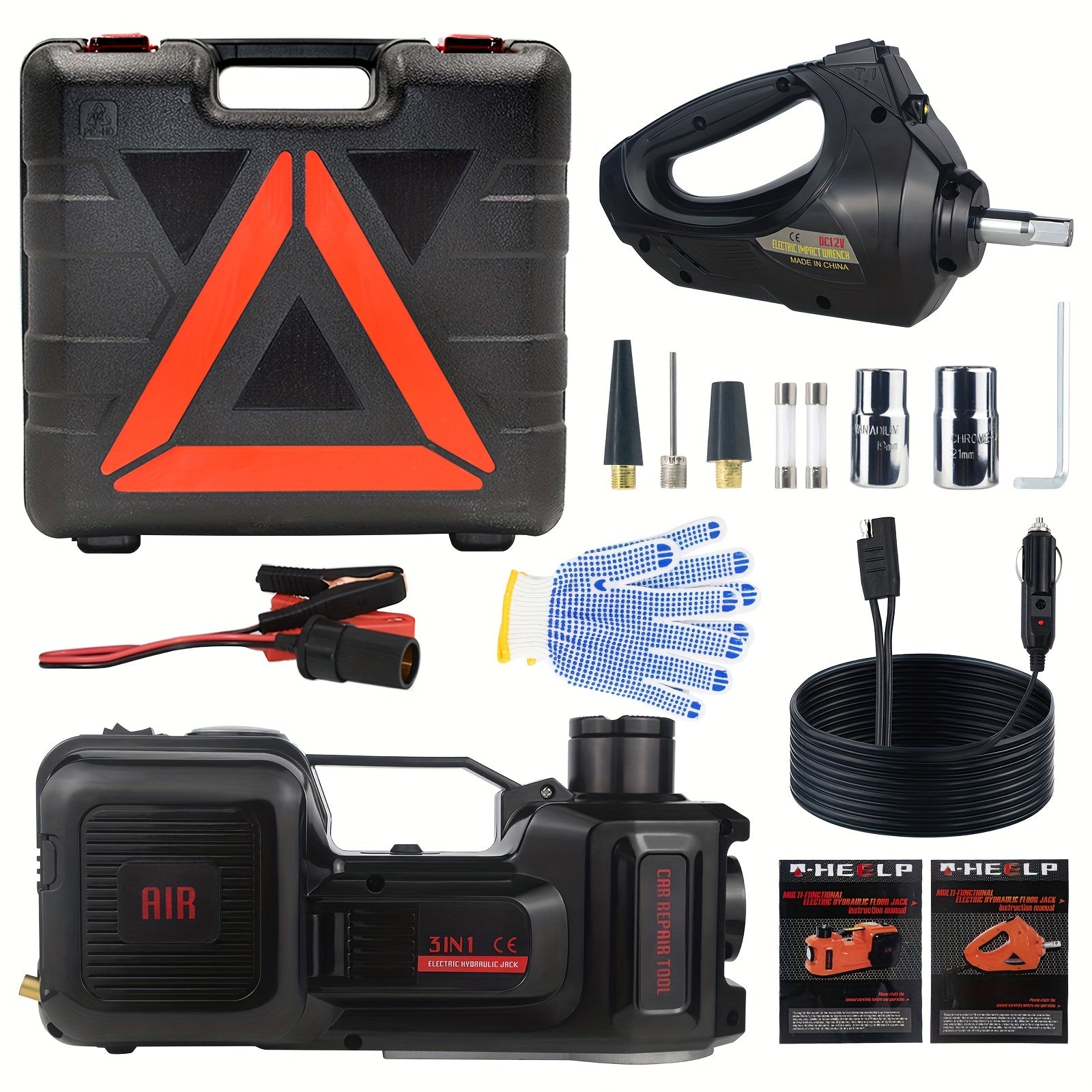 E-HEELP Electric Car Jack Kit 5Ton 12V Hydraulic Car Jack Lift (Lifting Range: 6.1-17.7 Inch) With Electric Impact Wrench - For SUV, MPV, Sedan, Truck -  Garage Repair & Tire Change - Ideal Gift for Car Enthusiasts