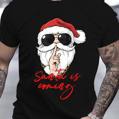 Men's Holiday Santa Claus 3D Printed T-shirt - Casual Round Neck Short Sleeved, Breathable Polyester Fiber For Summer Outdoor Fun