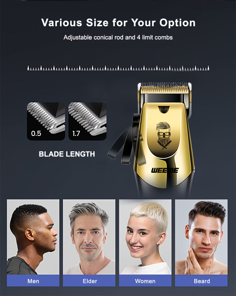 3pcs/set 8pcs 3pcs 3pcs Professional 3-Piece Golden Hair Clipper & Trimmer Set with USB Rechargeable, LCD Display, Electric Shaver, T-Blade, Limit Combs & Cleaning Brushes