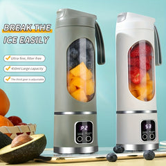 1pc, USB Rechargeable Portable Mini Blender with 3 Modes, Digital Display, 12 Blades, 15.22oz Ice Crusher for Travel, Kitchen Supplies