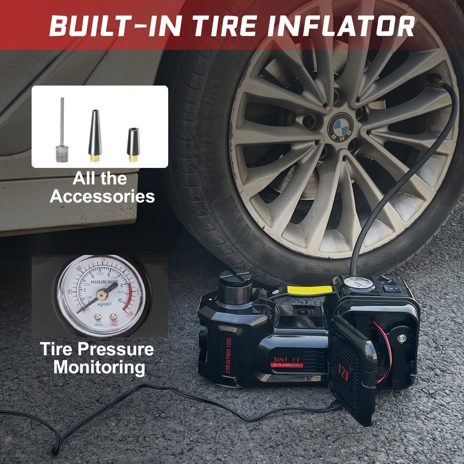 E-HEELP Electric Car Jack Kit 5Ton 12V Hydraulic Car Jack Lift (Lifting Range: 6.1-17.7 Inch) With Electric Impact Wrench - For SUV, MPV, Sedan, Truck -  Garage Repair & Tire Change - Ideal Gift for Car Enthusiasts