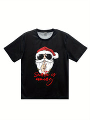 Men's Holiday Santa Claus 3D Printed T-shirt - Casual Round Neck Short Sleeved, Breathable Polyester Fiber For Summer Outdoor Fun