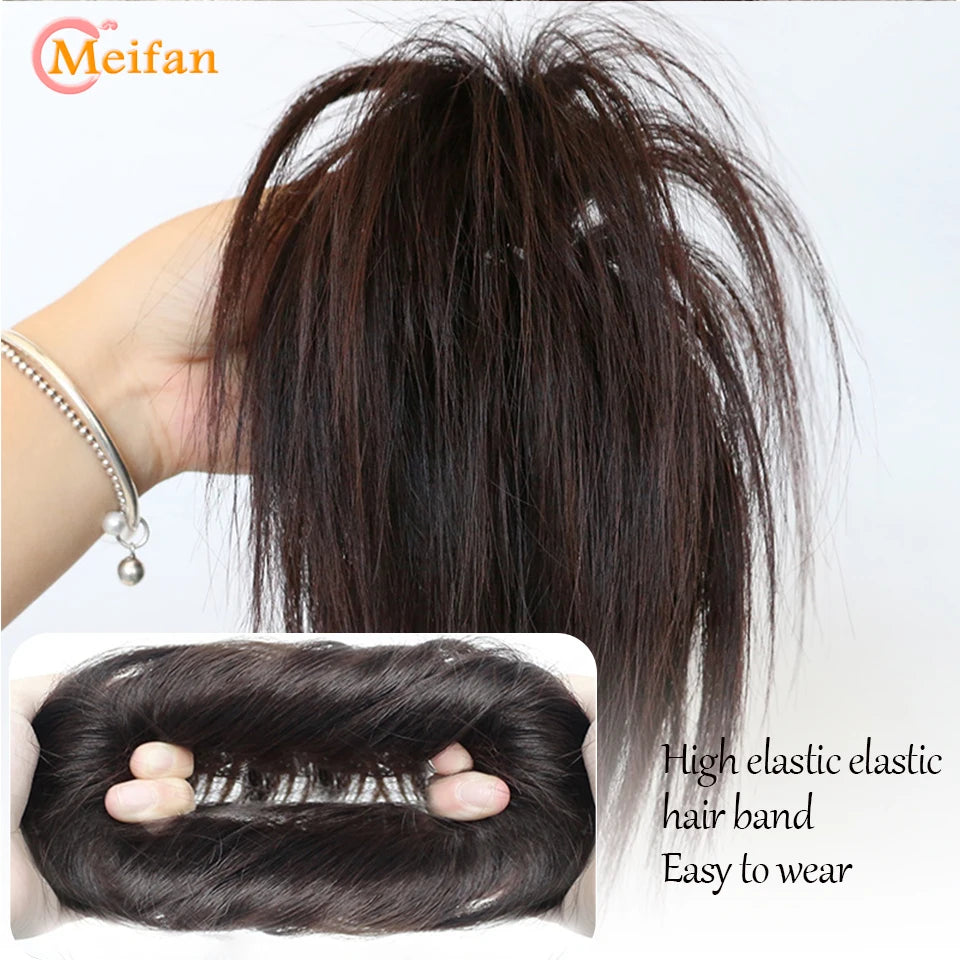 MEIFAN Extensiones de moño de cabello sintético liso desordenado con banda elástica, moño de cabello esponjoso, moño envolvente, postizo para mujer