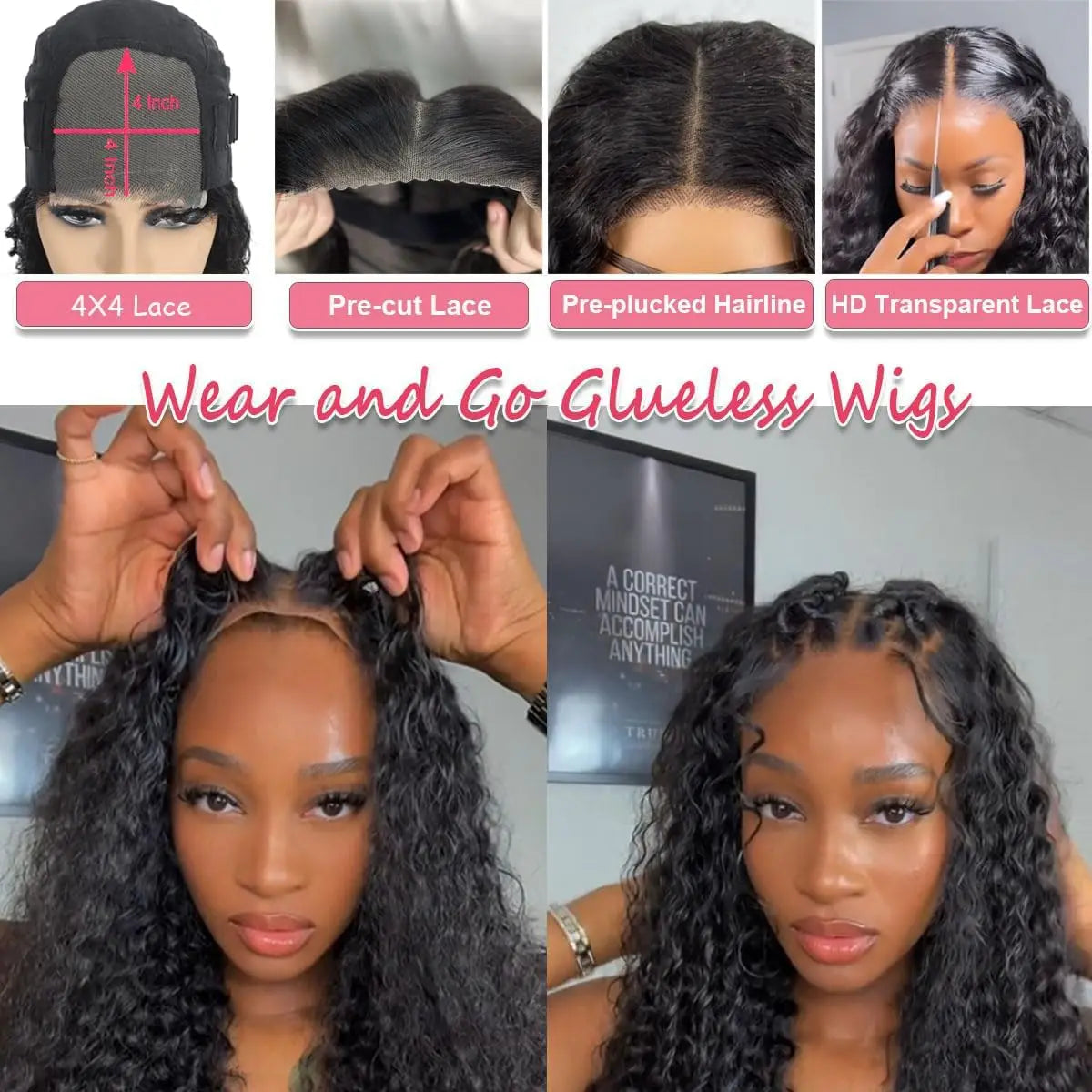 Glueless Wig Human Hair Ready To Wear Deep Wave Frontal Wig Short Curly Bob Wig Human Hair 4x4 13x4 Lace Front Human Hair 180%