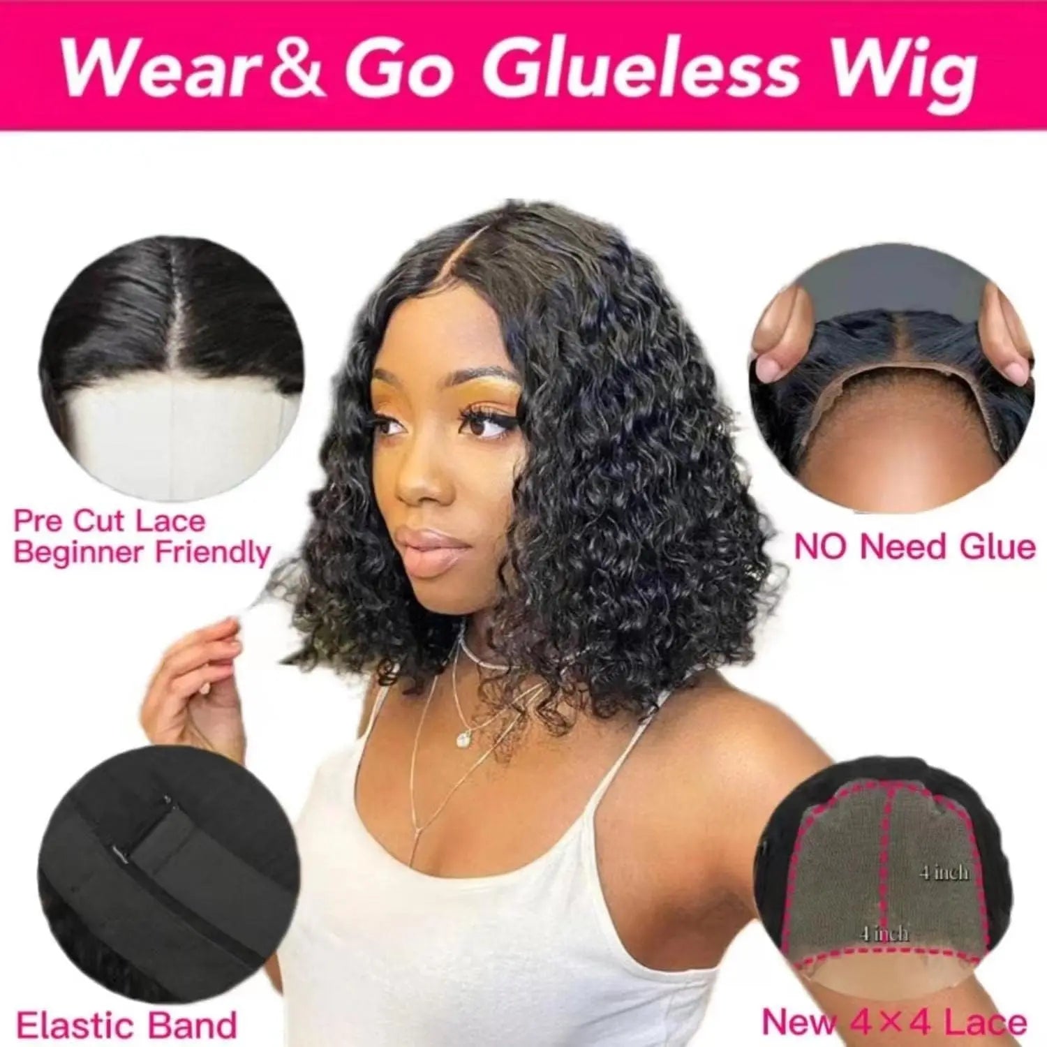 Glueless Wig Human Hair Ready To Wear Deep Wave Frontal Wig Short Curly Bob Wig Human Hair 4x4 13x4 Lace Front Human Hair 180%