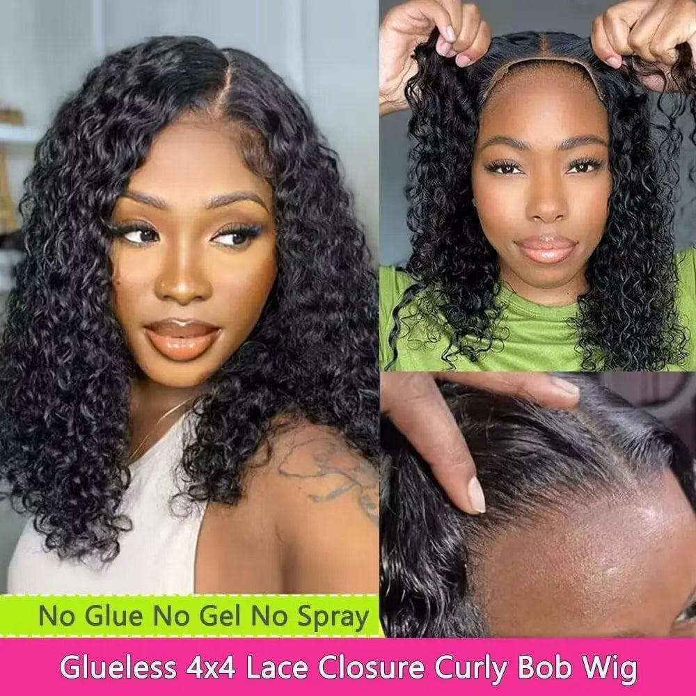 Glueless Wig Human Hair Ready To Wear Deep Wave Frontal Wig Short Curly Bob Wig Human Hair 4x4 13x4 Lace Front Human Hair 180%