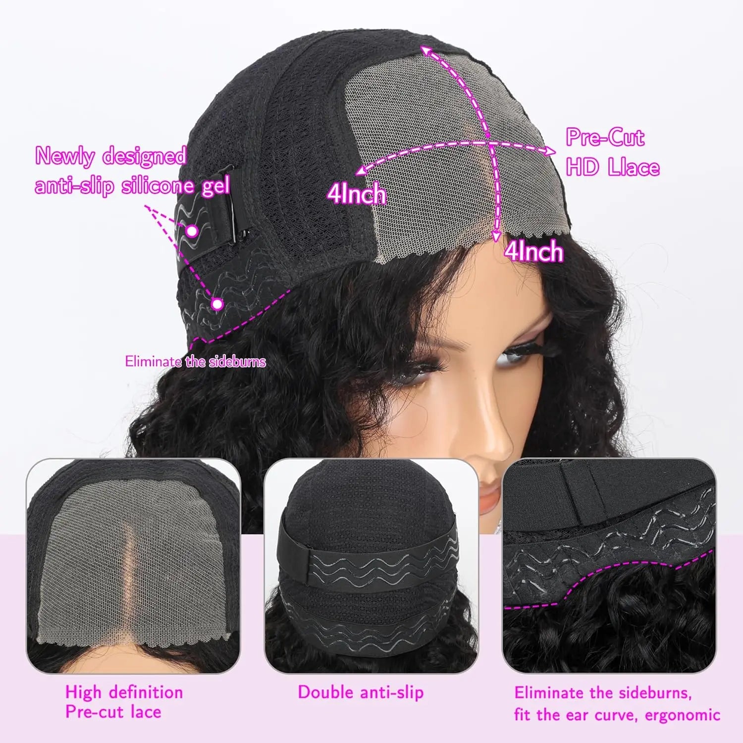 Glueless Wig Human Hair Ready To Wear Deep Wave Frontal Wig Short Curly Bob Wig Human Hair 4x4 13x4 Lace Front Human Hair 180%