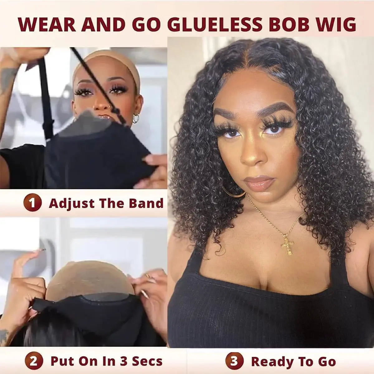 Glueless Wig Human Hair Ready To Wear Deep Wave Frontal Wig Short Curly Bob Wig Human Hair 4x4 13x4 Lace Front Human Hair 180%