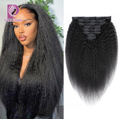 Racily Hair Afro Kinky Straight Clip-In-Haarverlängerungen, Echthaar, Kinky Straight, 8 Teile/Satz, Clip-Ins, brasilianisches Remy-Haar, 140 Gramm