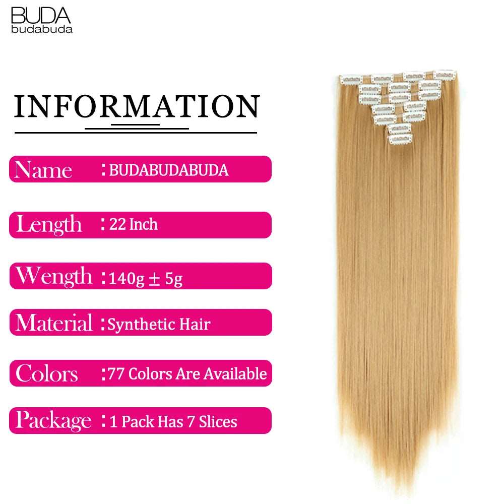 22Inch Synthetic Long Straight Clip In Hair Extensions 16 Clips For Women Fake False Hair Pieces Ombre Black Blonde Styling Hair