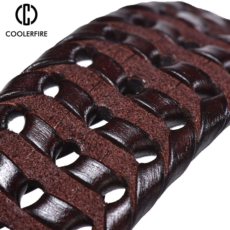 Men Genuine Leather Braided Belts Webbing High Quality Hand Vintage Belts for Men Gold Pin Buckle Casual for Jeans Strap HQ212