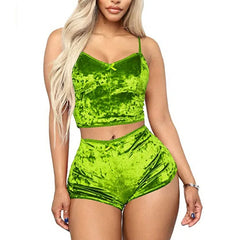 Women 2 piece set Velvet Sleepwear Sexy Spaghetti Strap Shorts Pajama Set Ladies Sleepwear Female Pajama Party Two Piece Set hot