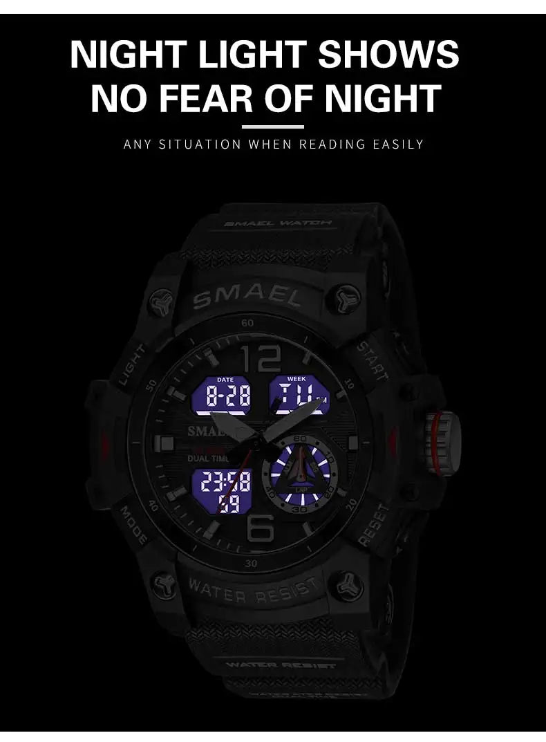 SMAEL Sports Dual Display Watch For Men LED Digital Quartz Waterproof Watches Men's Stopwatches Student Clock Youth Wristwatches