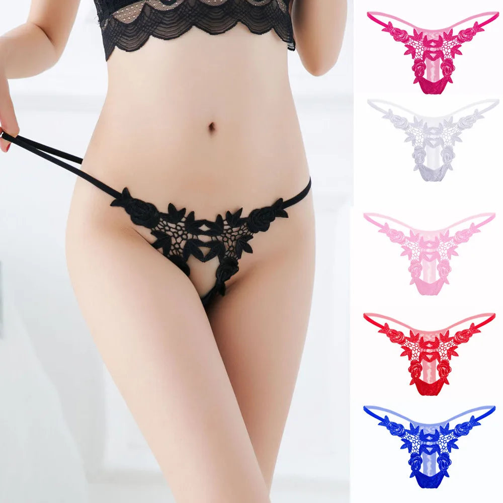 Lace Embroidery Thong Women Sexy Hollow Out Panties G-String Perspective Girls Underwear T Pants Comfy Intimates Underpants 2023