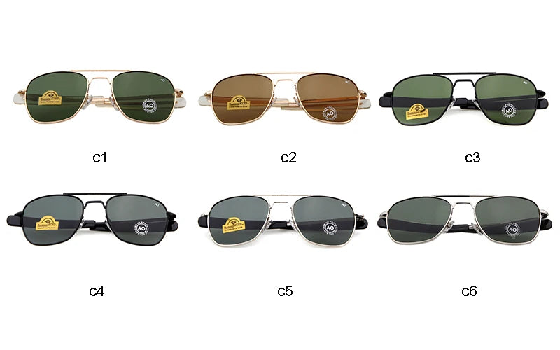 Retro Green AO Pilot Sunglasses Luxury Brand Designer Male Sun Glasses American Army Military Optical Glass Lens Shades Eyewear