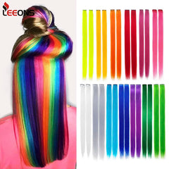 Synthetic Clip In One Pieces Raiinbow Hair Extensions  Straight Synthetic Hair Pieces 18" Long  Ombre Hair Pink Purple Red Blue