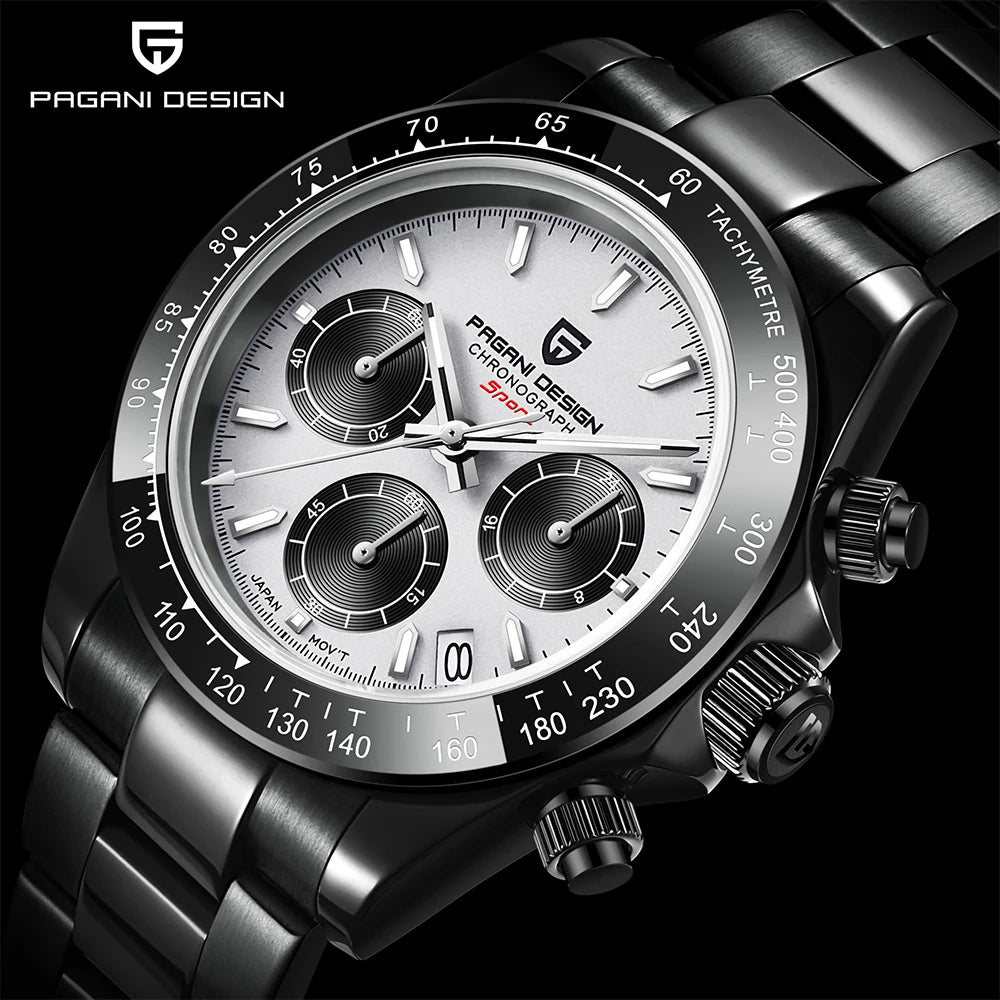 PAGANI DESIGN New Stainless Steel Men Quartz Wristwatches Top Brand Sapphire Glass Chronograph Japanese Seiko VK63 Watch for Men