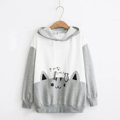 Women sweatshirt Cat Print hoodies kawaii Japanes pullovers Loose Casual Long Sleeve Pocket Hoodie Blouse Tops sudadera mujer