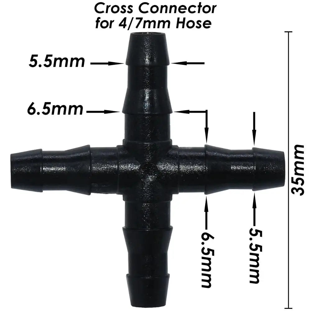 KESLA 10-100PCS 1/4'' Cross Connecter for 4/7mm Micro Tubing Hose 4 Ways Barbed Adapter Drip Irrigation Cross Joint Connectors