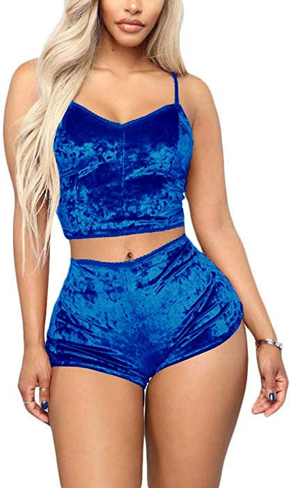 Women 2 piece set Velvet Sleepwear Sexy Spaghetti Strap Shorts Pajama Set Ladies Sleepwear Female Pajama Party Two Piece Set hot