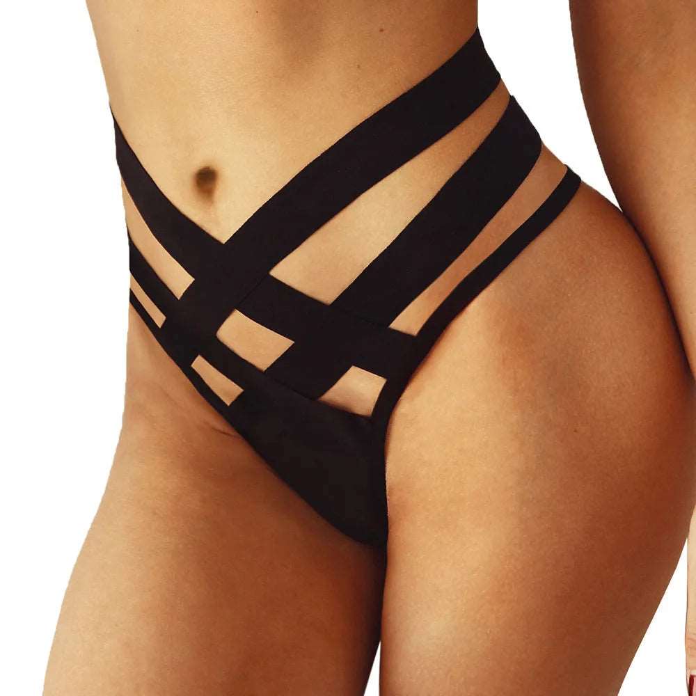 Sexy Bandage High Waist Panties Women Lingerie Hollow Out G-String Briefs Japanese Panties Cross Strap T Back Thongs Underpant