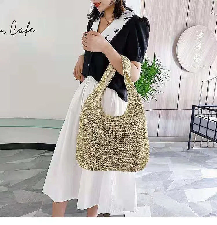 Summer Straw Bag For Women Woven Handmade Handbag Large Capacity Lady Tote Vacation Beach Bag Rattan Shoulder Bag Bolsa