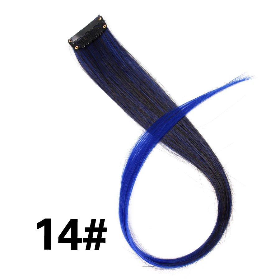 Synthetic Clip In One Pieces Raiinbow Hair Extensions  Straight Synthetic Hair Pieces 18" Long  Ombre Hair Pink Purple Red Blue