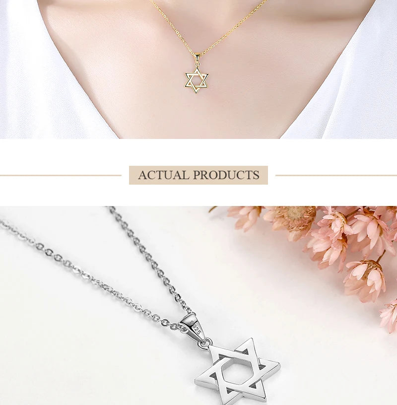 Jewish Magen Star of David Sterling 925 Silver Necklace Women Men Israel Judaica Hebrew Jewelry Hanukkah Pendants Gold Color