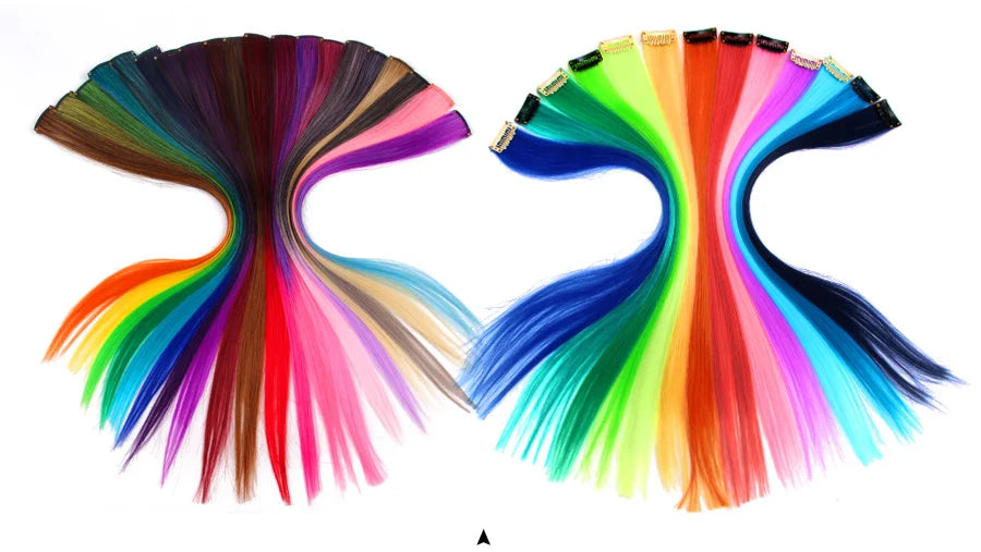 Synthetic Clip In One Pieces Raiinbow Hair Extensions  Straight Synthetic Hair Pieces 18" Long  Ombre Hair Pink Purple Red Blue
