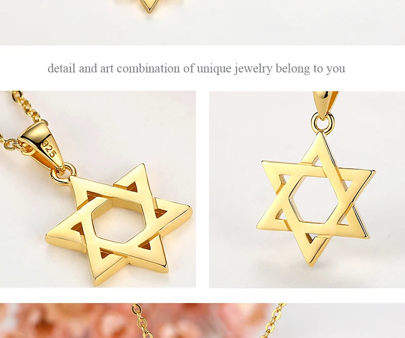 Jewish Magen Star of David Sterling 925 Silver Necklace Women Men Israel Judaica Hebrew Jewelry Hanukkah Pendants Gold Color