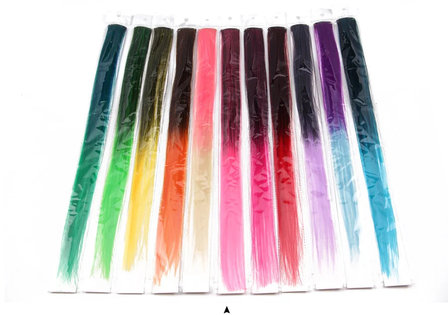 Synthetic Clip In One Pieces Raiinbow Hair Extensions  Straight Synthetic Hair Pieces 18" Long  Ombre Hair Pink Purple Red Blue