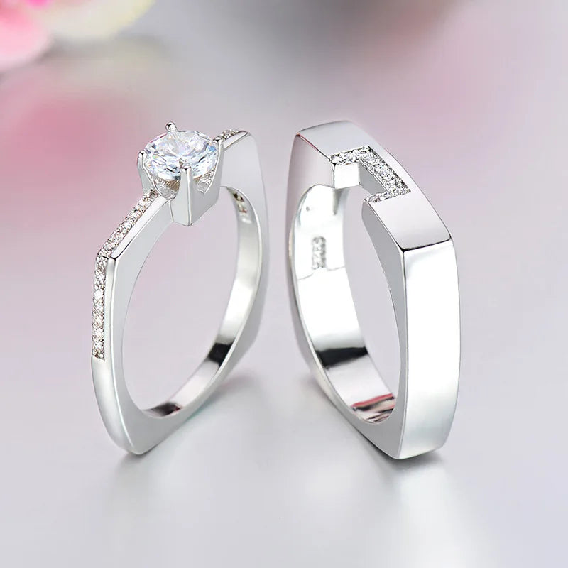 Luxury Female two color white Zircon Ring Set Crystal Bridal Ring Wedding Jewelry Promise Engagement Rings For Women