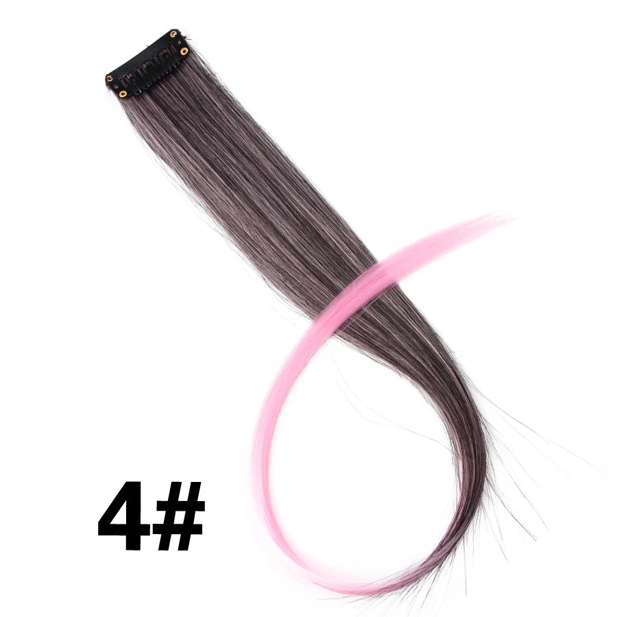Synthetic Clip In One Pieces Raiinbow Hair Extensions  Straight Synthetic Hair Pieces 18" Long  Ombre Hair Pink Purple Red Blue