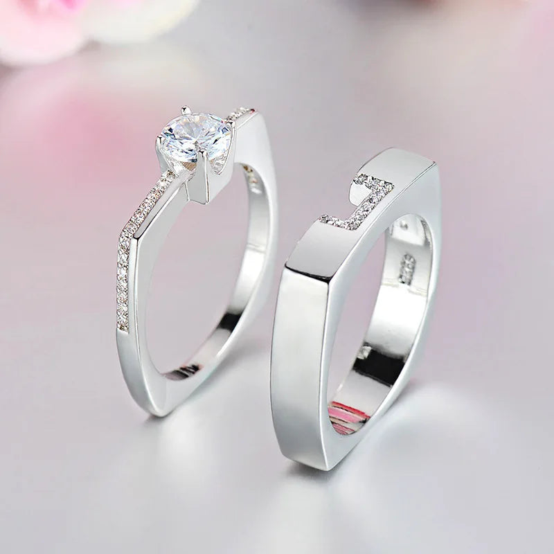 Luxury Female two color white Zircon Ring Set Crystal Bridal Ring Wedding Jewelry Promise Engagement Rings For Women