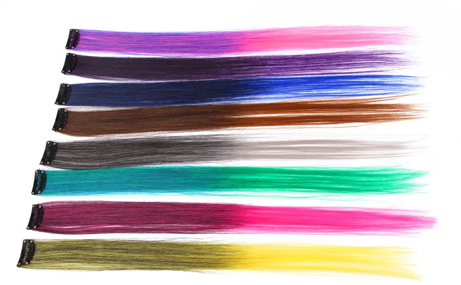 Synthetic Clip In One Pieces Raiinbow Hair Extensions  Straight Synthetic Hair Pieces 18" Long  Ombre Hair Pink Purple Red Blue