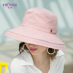 ENJOYFUR Summer Cotton Sun Hats For Women Wide Brim And Breathable Bucket Hats Youth Fashion Caps