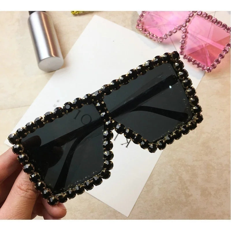 Oversized Glitter Crystal Sunglasses Women Square sunglasses Bling Rhinestone Sun Glasses For Woman Luxury Fashion Shade UV400