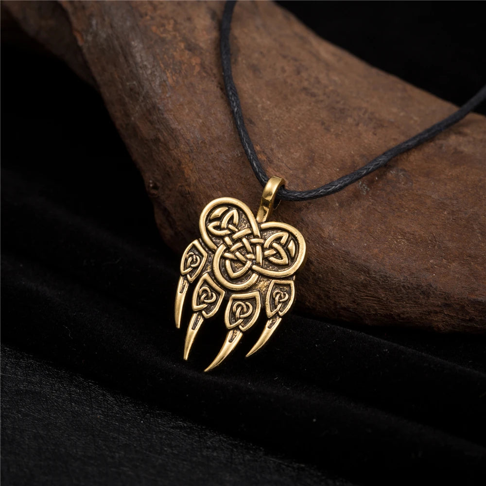 Skyrim Bear Paw Pendant Necklace Slavic God Symbol Talisman Amulet Lucky Celtics Knot Rope Necklace Jewelry for Man Woman