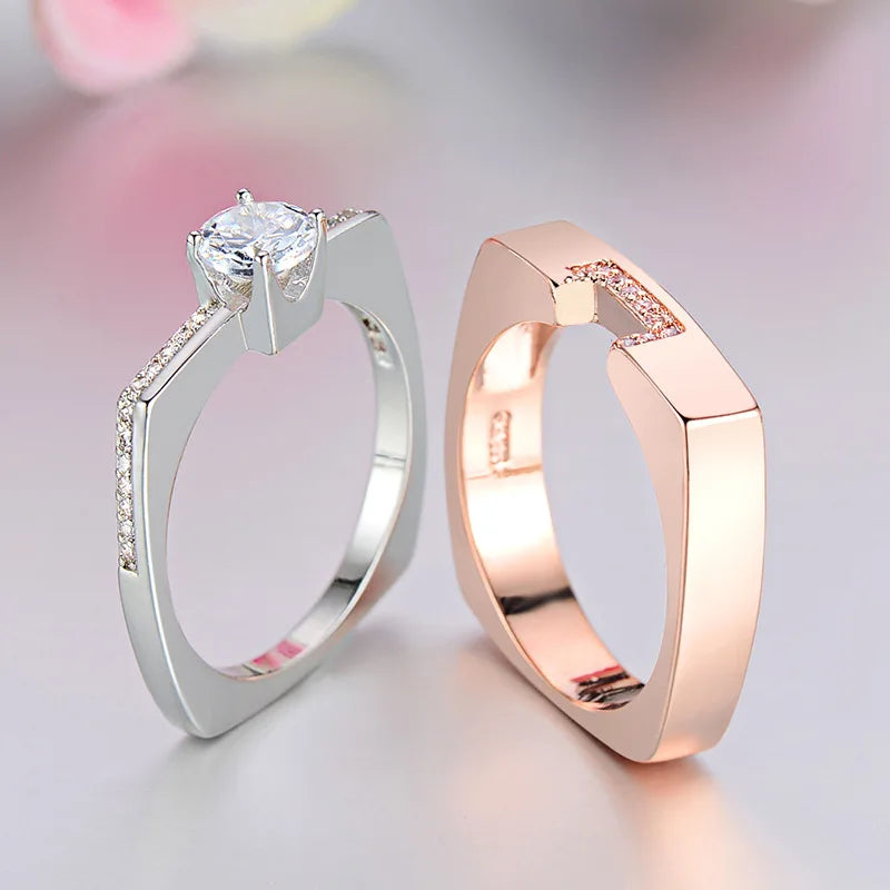 Luxury Female two color white Zircon Ring Set Crystal Bridal Ring Wedding Jewelry Promise Engagement Rings For Women